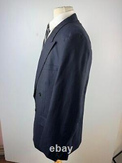 Vintage Mens 44L Navy Double Breast Wool 2 Piece Suit With Dress Pants 38x31