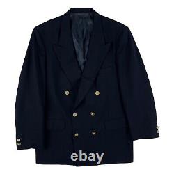 Vintage Mens Burberry Blazer Size 40 Navy Blue Wool 70s Double Breasted Jacket