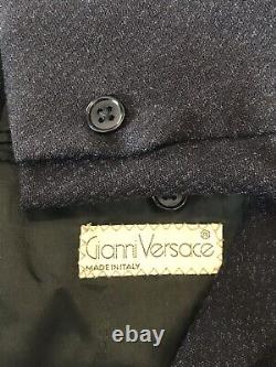 Vintage Mens Gianni Versace Blazer Jacket Navy Blue Knit Italy Unique 40S