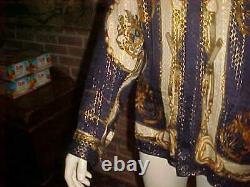 Vintage Mens Navy Blue Metallic Silk Shirt Western Design Beautiful Lg. Slim/med