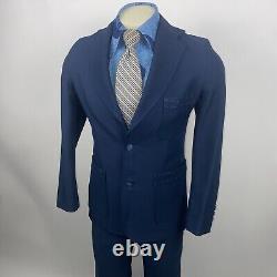 Vintage Mens Suit 3 Piece 36 Jacket 30 28 Pants Vest Leisure Navy Disco 60s 70s