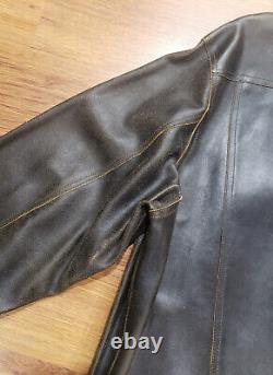 Vintage Old Navy Heavy Brown Leather Jacket Men's Sz L Denim Style 2001