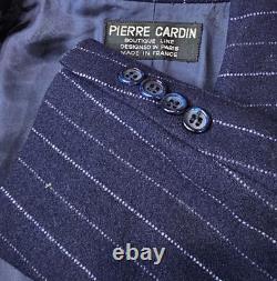 Vintage Pierre Cardin Wool Navy Blue Striped Dual Vent Thick Blazer Jacket 38R