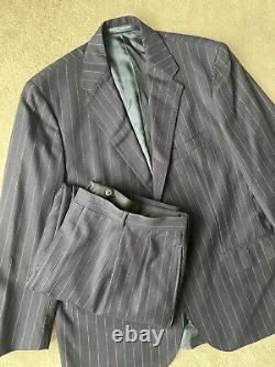 Vintage Polo Ralph Lauren 2 Piece Suit Mens Pant 42x30 Wool Pinstripe Navy Italy