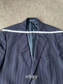 Vintage Polo Ralph Lauren 2 Piece Suit Mens Pant 42x30 Wool Pinstripe Navy Italy