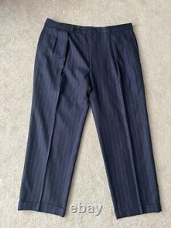 Vintage Polo Ralph Lauren 2 Piece Suit Mens Pant 42x30 Wool Pinstripe Navy Italy