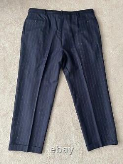 Vintage Polo Ralph Lauren 2 Piece Suit Mens Pant 42x30 Wool Pinstripe Navy Italy