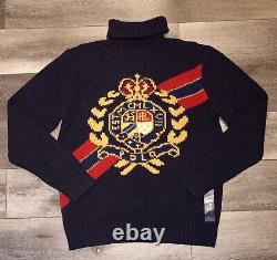 Vintage Polo Ralph Lauren Crest Crown Wool Turtleneck Sweater Navy Mens Large