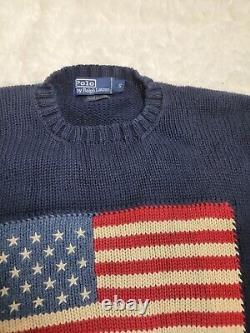Vintage Polo Ralph Lauren Navy Blue Unisex Sweater Size S American Flag Rl Mark