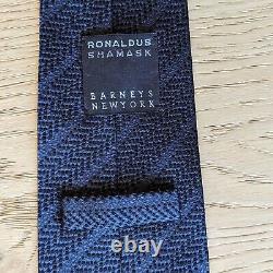 Vintage Ronaldus Shamask Navy Striped Silk Tie Barneys NY Applied Flower Japan