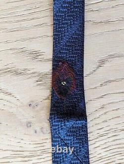 Vintage Ronaldus Shamask Navy Striped Silk Tie Barneys NY Applied Flower Japan