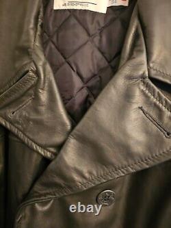 Vintage Schott Nyc Us 740n Navy Issue Heavy Leather Pea Coat Jacket Size 54 XXXL