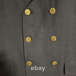 Vintage Sears Traditional Collection Coat Mens 42 Double Breast Navy Gold Button