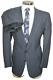 Vintage Society Brand Mens Gray Navy Blue Flat Front Suit 42r Jacket 38x29 Pant