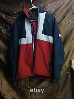 Vintage Tommy Hilfiger Jacket XL Red Navy Blue Mens Full Zip Snap Hoodie 2001
