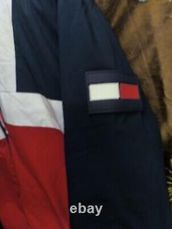 Vintage Tommy Hilfiger Jacket XL Red Navy Blue Mens Full Zip Snap Hoodie 2001