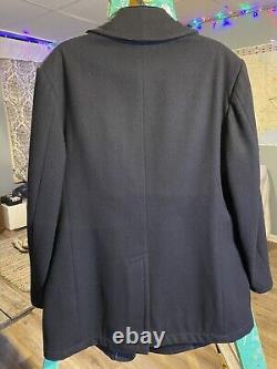 Vintage US Navy Black Pea Coat 100% Wool Military Sz 42L USA Made