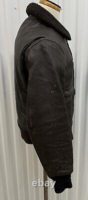 Vintage US Navy Bomber Jacket Aviator Brown Leather Flaws 20.5 X 25 SEE FLAWS