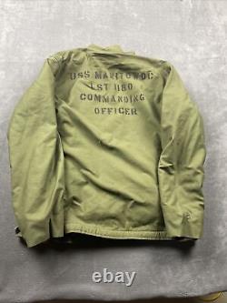 Vintage US Navy Deck Jacket Men's Size L Lined Commanding Officer Coat Green