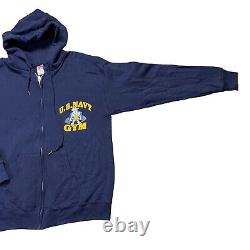 Vintage US Navy Gym Full Zip Hoodie Sweater Navy Blue Soffe Size XL USA Made