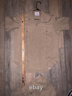 Vintage US Navy Khaki Uniform Mens L Half Sleeve Creighton Made In USA