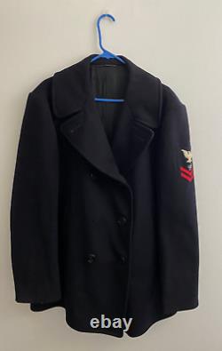 Vintage US Navy Naval Clothing Depot Petty Officer Wool Pea Coat sz 46