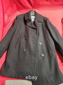 Vintage US Navy Overcoat USN Pea Coat Jacket Mens 42 L Black 8405-01-154-5794