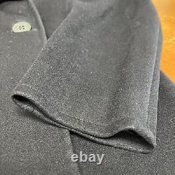 Vintage US Navy Peacoat Mens 38 Black Wool Quilt Lined USA Anchor Button Coat