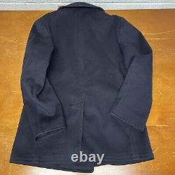 Vintage US Navy Peacoat Mens 38 Black Wool Quilt Lined USA Anchor Button Coat