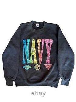 Vintage USN US Navy Logo Crewneck Sweatshirt Size M Made in USA Jerzees 80s 1989