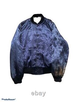 Vintage VTG 70s 80s 90s Nickelodeon Rocks Navy Satin Bomber Jacket Large 23x27.5