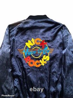 Vintage VTG 70s 80s 90s Nickelodeon Rocks Navy Satin Bomber Jacket Large 23x27.5