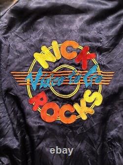 Vintage VTG 70s 80s 90s Nickelodeon Rocks Navy Satin Bomber Jacket Large 23x27.5