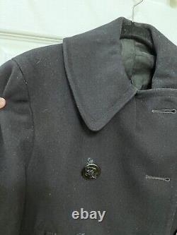 Vintage WW11 USN U. S Navy 10 Button Peacoat Black Men's S 38 withGarment Bag