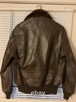 Vintage Willis & Geiger Fur Collar Brown Leather Bomber Jacket Navy Issued SZ 42