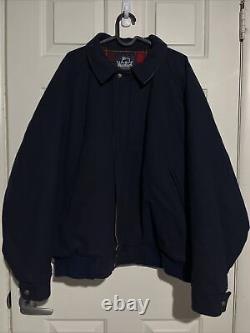 Vintage Woolrich Navy Blue Wool Bomber Jacket Flannel Lined Mens Size XL