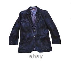 Vintage YSL Men Suede Navy Blue Western Sport Jacket Blazer Chest 42