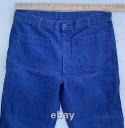 Vintage mens denim utility trousers navy sailor jeans bell bottom bells 38 31.5