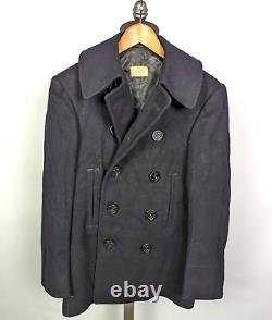 Vtg 1940s WWII US Navy 10 Button Pea Coat Naval Military Sz 36 Wool MINT
