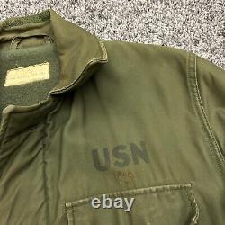 Vtg 60s US Navy A2 Deck Jacket USN Stencil Military Coat Distressed Green S/M