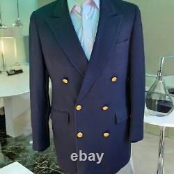 Vtg Double Breasted Yachting Blazer 40r Hart Schafnner Marx Navy Gold Buttons