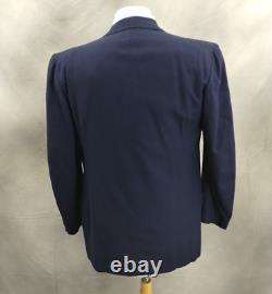 Vtg Hickey Freeman Double Breasted SUIT 38L/40R Mens Navy Blue Wool Jacket Pants