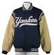 Vtg Majestic Ny Yankees Us Men's Xl Navy Blue Wool Tan Leather Baseball Jacket