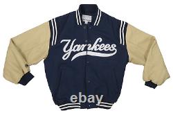 Vtg MAJESTIC NY YANKEES US Men's XL Navy Blue Wool Tan Leather Baseball Jacket