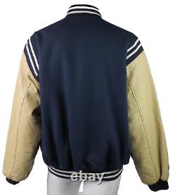 Vtg MAJESTIC NY YANKEES US Men's XL Navy Blue Wool Tan Leather Baseball Jacket