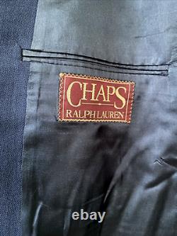 Vtg Navy DB Wool Hopsack CHAPS Ralph Lauren Horse Btn Peak Blazer Jkt 48 50 USA