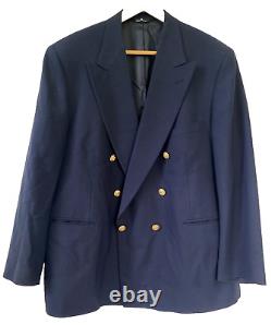 Vtg Navy DB Wool Hopsack CHAPS Ralph Lauren Horse Btn Peak Blazer Jkt 48 50 USA