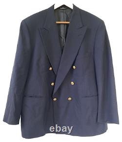 Vtg Navy DB Wool Hopsack CHAPS Ralph Lauren Horse Btn Peak Blazer Jkt 48 50 USA