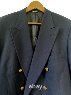 Vtg Navy DB Wool Hopsack CHAPS Ralph Lauren Horse Btn Peak Blazer Jkt 48 50 USA