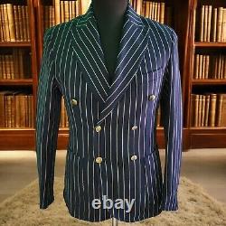 Vtg Regatta Blazer 36r Double Breasted Navy Gold Buttons Working Cuff 46it